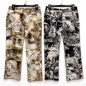 Bundle of 2 Chico's Size 0 Artsy Graphic Print Pants Womens 4 Indie Vacationcore